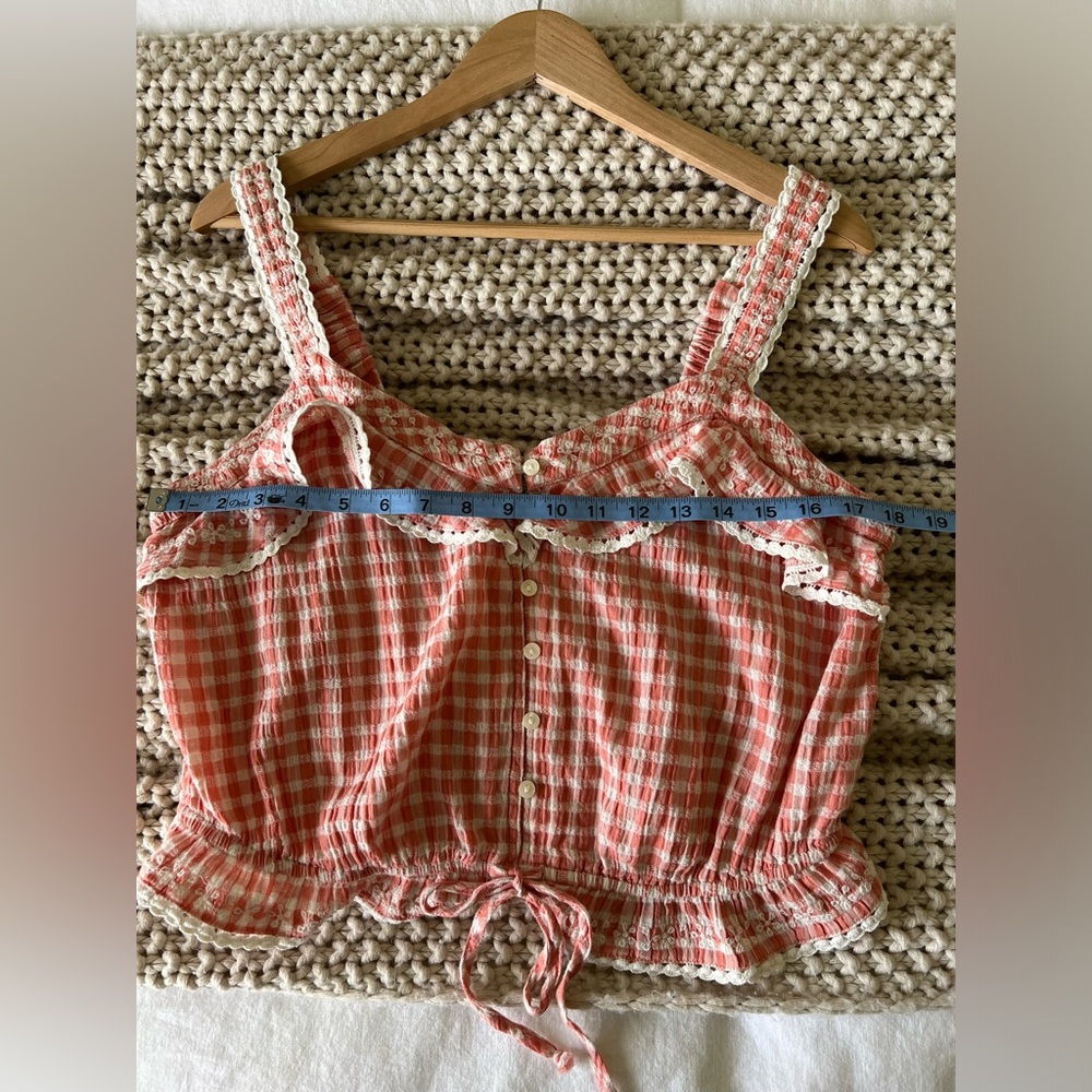 American Eagle Gingham Button Down Crop Top With … - image 4